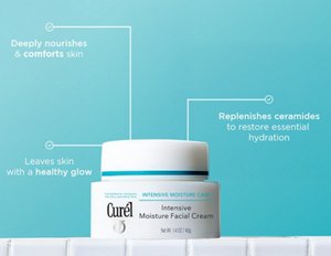 Infographic describing the benefits of using Curél Intensive Moisture Facial Cream